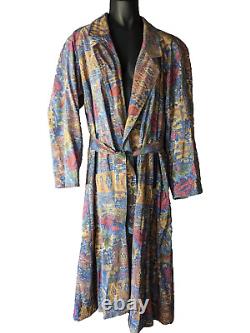 Women's PORTRAIT Raincoat Colorful Floral Southwest Vtg Sz L Blue Red Gold EUC