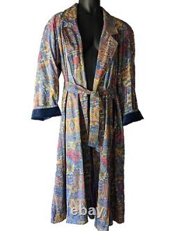 Women's PORTRAIT Raincoat Colorful Floral Southwest Vtg Sz L Blue Red Gold EUC