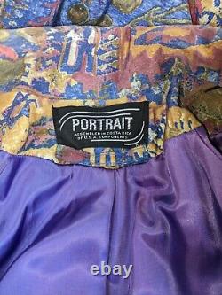 Women's PORTRAIT Raincoat Colorful Floral Southwest Vtg Sz L Blue Red Gold EUC