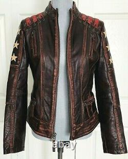 Women's Star Classic Burgundy Leather Jacket S Wilsons Moto Vtg Look Patriotic