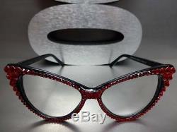 Women's VINTAGE RETRO CAT EYE Style Clear Lens EYE GLASSES Red Crystals Handmade