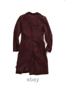 Women's Vintage Hennes Burgundy Leather Suede Long Jacket Sz 34/S