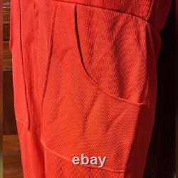 Women's Vintage Red Ribbed 1970s Jumpsuit with Flare Bell Bottom Legs Size 14