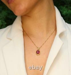 Womens 3ct Oval Red Ruby Filligree Vintage 18 Chain Pendant 14k Yellow Gold FN