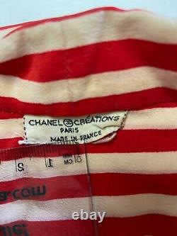 Womens CHANEL CREATIONS Red/White Vintage 1970s Striped Silk Blouse Sz 12
