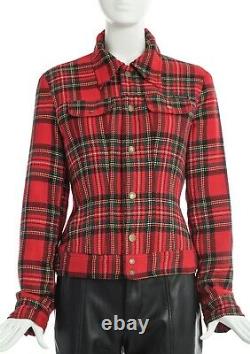 Womens Dolce & Gabbana D&G Vintage Red Tartan Jacket Check Wool Logo Size L