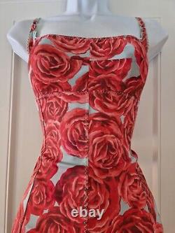 Womens Karen Millen Vintage Blue Red Floral Rose Strappy Corset Bodycon Dress 14