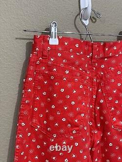 Womens Moschino Jeans Vintage Red Floral Peace Sign Pants Y2K Printed Size 26