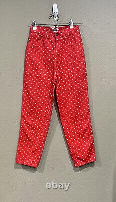 Womens Moschino Jeans Vintage Red Floral Peace Sign Pants Y2K Printed Size 26