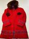 Womens Opasquia Red Vintage Trim Fox Hood Wool Parka Jacket Sz S/m Rare