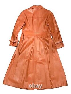 Womens Vanessa 1970 Vintage Leather Belted Trench Coat Jacket Size 11/12
