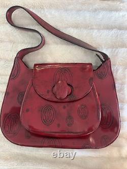 Womens Vintage Cartier 2C Happy Birthday Logo Purse Red Patent Leather Handbag