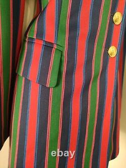 Womens Vintage Escada Margaretha Ley Blue Red Stripe Wool Longline Jacket 40