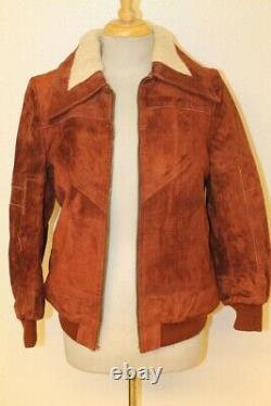 Womens Vintage Red Leather/suede/faux Wool Jacket Sz 13/14