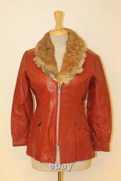 Womens Vintage Scarlet Red Leather Jacket/coat Sz M