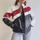 Womens Vintage Y2k Black White And Red Striped Wilsons Leather Moto Biker Jacket