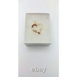 Womens heart pendant red ruby diamond vintage P 14k plumb true yellow gold July