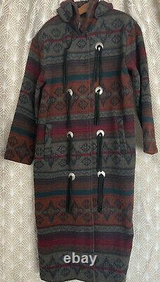 Woolrich Womens Vintage Southwest Green Aztec Wool Long Blanket Coat Small WARM