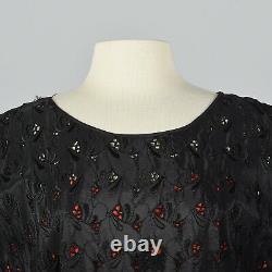 XL 1950s Black Eyelet Dress Red Lining Spring Summer Cocktail Party Evening 50s