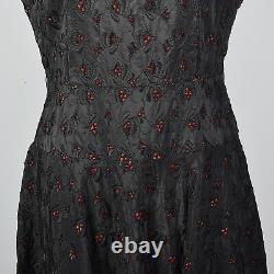 XL 1950s Black Eyelet Dress Red Lining Spring Summer Cocktail Party Evening 50s