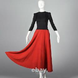 XS 1940s Color Block Evening Dress Red Maxi Skirt Formal Cocktail Party 40s VTG