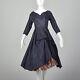 Xs 1950s Dress Navy Blue Taffeta Ful A-line Red Tartan Plaid Skirt Pinup 50s Vtg