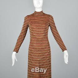 XS 1970s Dress Mollie Parnis Boutique Long Sleeve Maxi Dress VTG 70s Lurex Knit