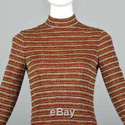 XS 1970s Dress Mollie Parnis Boutique Long Sleeve Maxi Dress VTG 70s Lurex Knit
