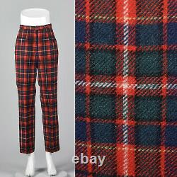 XS 1970s Pendleton Wool Plaid Pants Vintage Red Flat Front Lined Tapered Leg