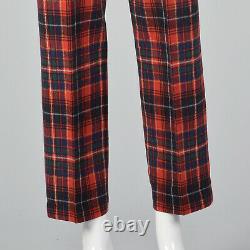 XS 1970s Pendleton Wool Plaid Pants Vintage Red Flat Front Lined Tapered Leg