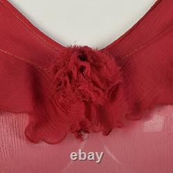XXS 1920s Sheer Lipstick Red Silk Flapper Dress Flirty Ruffles Art Deco VTG 20s