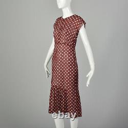 XXS 1930s Red Dress White Polka Dot Sheer Silk Chiffon Christmas Holiday 30s VTG