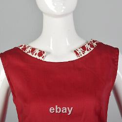 XXS 1950s Red Cotton Shirt Sleeveless Vintage Floral Collar Button Back Top