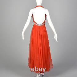 XXS 1970 Chiffon Halter Dress Sleeveless Sheer VTG Party Rhinestone Prom Holiday