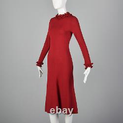 XXS 1970s Red Knit Sweater Dress Long Sleeve VTG Winter Holiday Party Dress