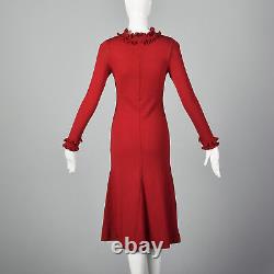 XXS 1970s Red Knit Sweater Dress Long Sleeve VTG Winter Holiday Party Dress