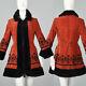 Xxs 1970s Red Velveteen Princess Coat Velvet Russian Jacket Embroidered 1960s