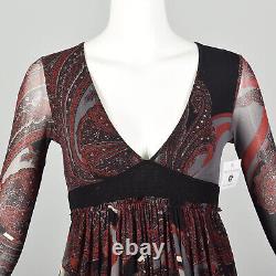 XXS Jean Paul Gaultier Soleil Red Dress Sexy Black Mesh Long Sleeves Designer