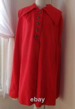 Youthcraft Red Vintage Wool One Size Collared Cape with Metal Buttons Union Made