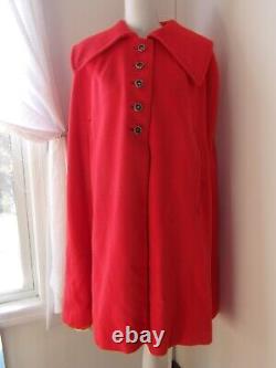 Youthcraft Red Vintage Wool One Size Collared Cape with Metal Buttons Union Made