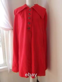 Youthcraft Red Vintage Wool One Size Collared Cape with Metal Buttons Union Made