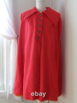 Youthcraft Red Vintage Wool One Size Collared Cape with Metal Buttons Union Made