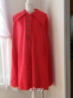 Youthcraft Red Vintage Wool One Size Collared Cape with Metal Buttons Union Made