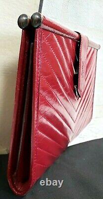 Yves Saint Laurent Red Leather Clutch Bag Chevron NWT YSL Vintage with Pouch & Box