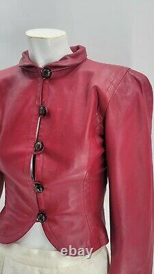 Yves Saint Laurent YSL Womens 1970s Vintage Red Lambskin Button Jacket 36