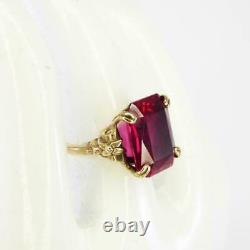 11.25ct Emerald Cut Red Ruby Vintage Wedding Women’s Ring 14k Yellow Gold Over