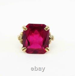 11.25ct Emerald Cut Red Ruby Vintage Wedding Women’s Ring 14k Yellow Gold Over