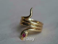 14k Yellow Gold Finish Red Ruby Cut Diamond Women’s Cocktail Vintage Snake Ring