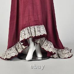 1970 Prairie Wedding Gown Train Maroon Cottagecore Velvet Medieval Princess Vtg