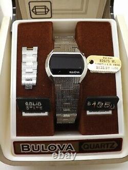 1977 Bulova Computron Ladies Red Led Digital Wrist Watch N7 In Original Boxes